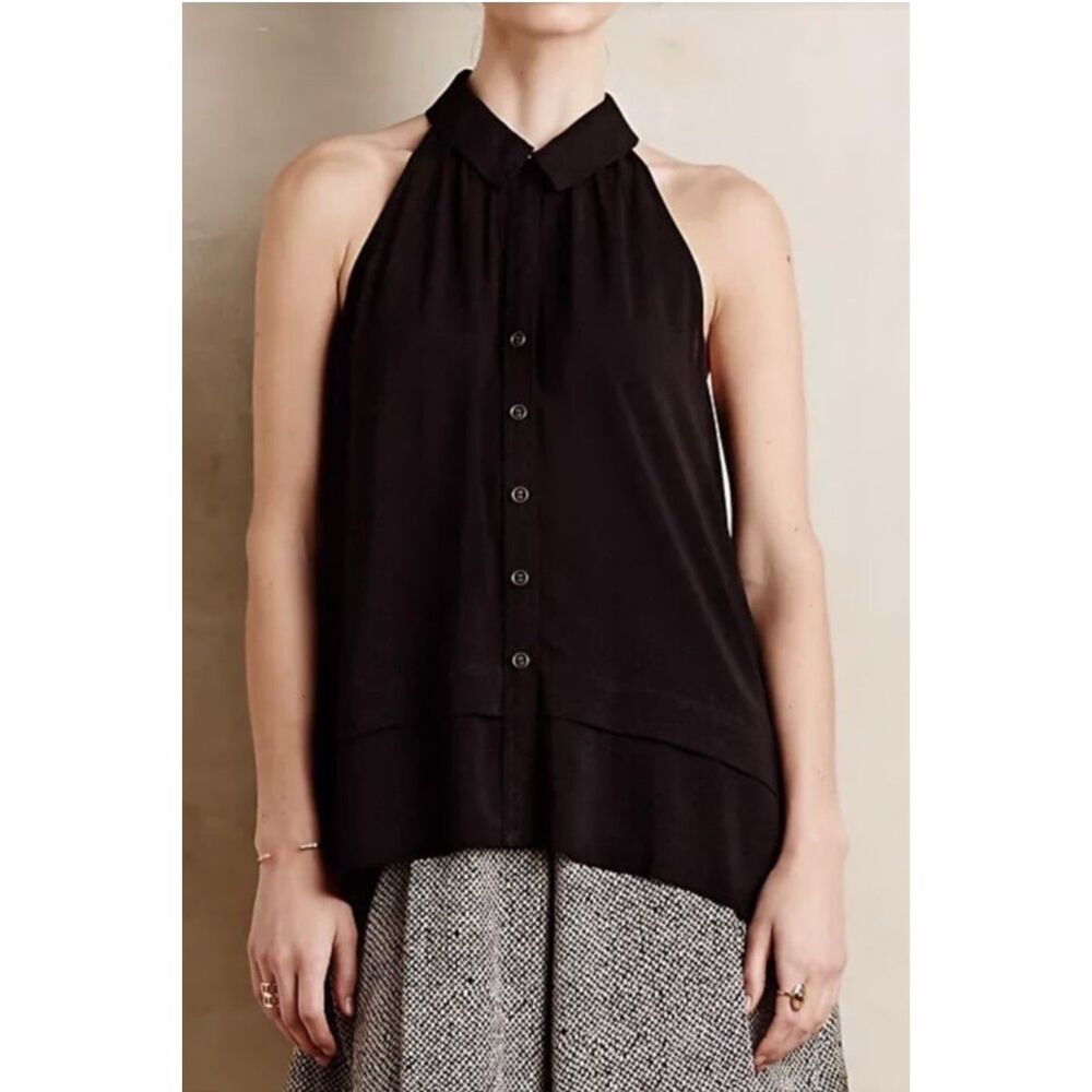 Maeve Anthropologie Black Sleeveless Blouse Flowy Size 10 Lagenlook Normcore